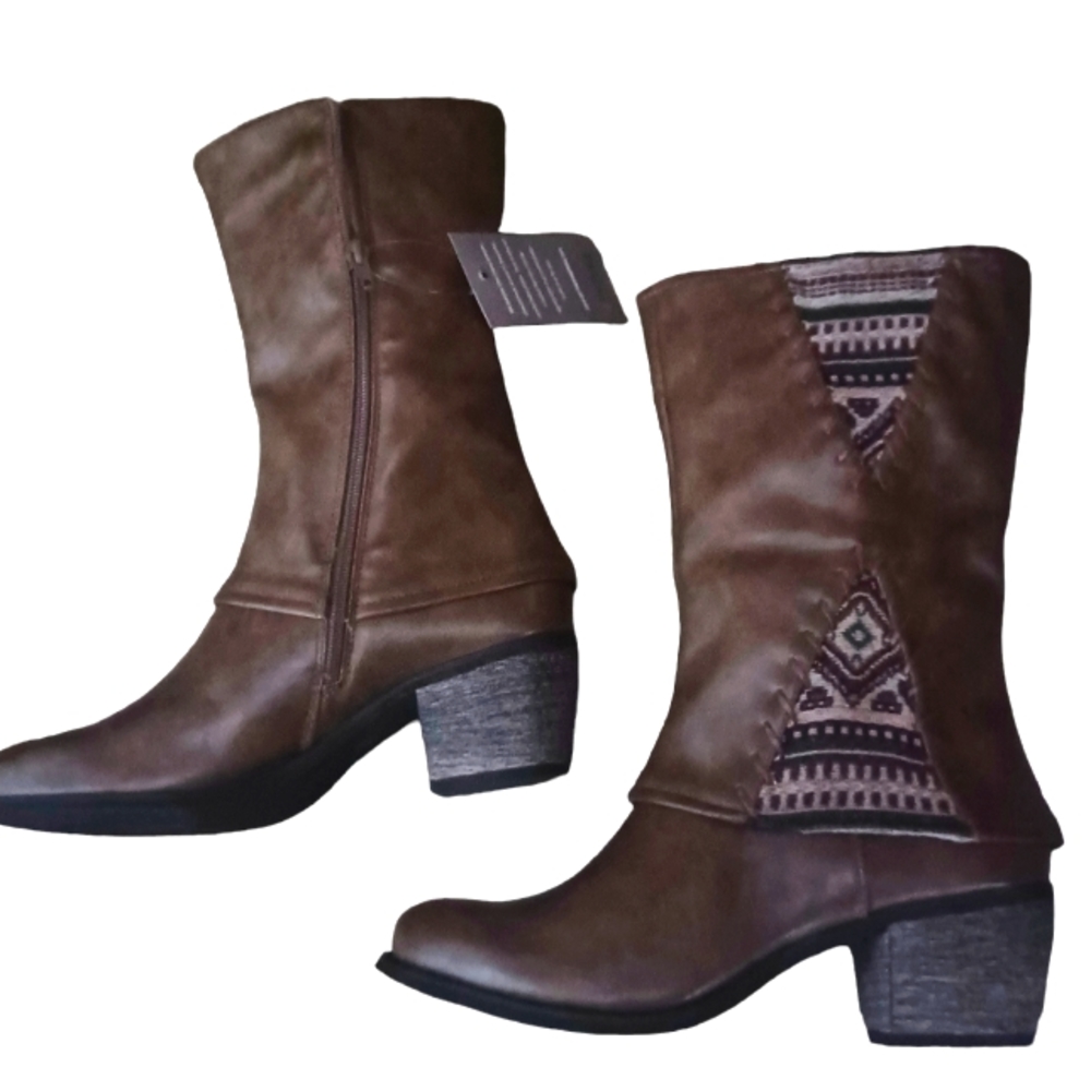 Patrizia brown leather southwestern flair boots  size 40 NWT